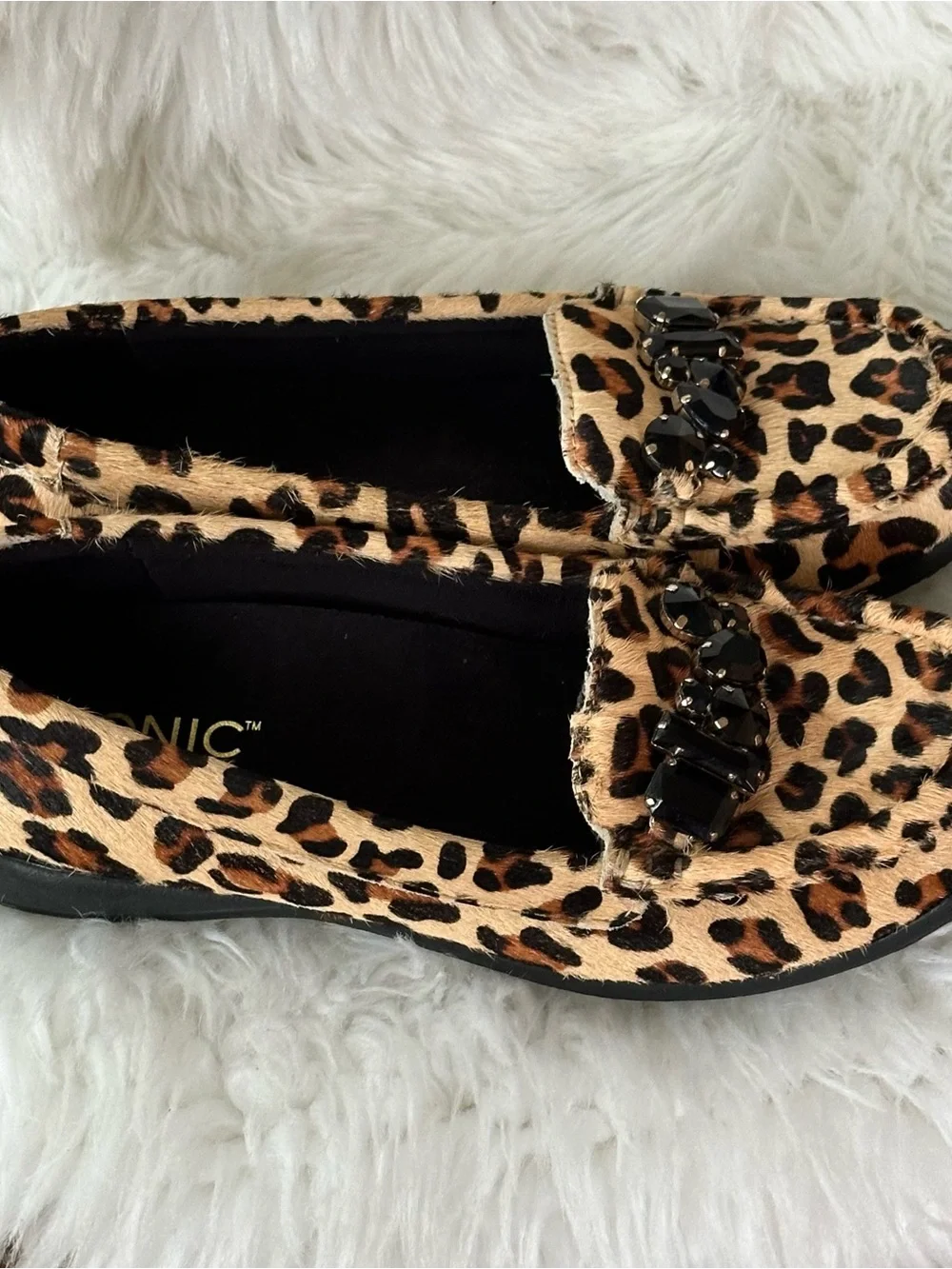 Vionic Leopard Print Jeweled Flats - Black, Tan